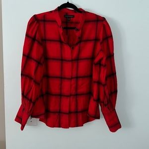🧡 Red and Black Plaid Flannel Banana Republic Blouse